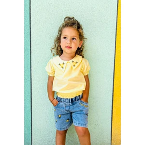 Lulu Kids Çiçek Desenli Yazlık Şortlu Alt Üst Takım "sakız" Modeli