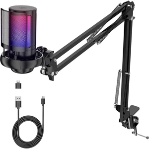 Youtuber Mikrofon Mv-6s Siyah Rgb USB Oyuncu Yayıncı ve Podcast Condenser Mikrofon Seti