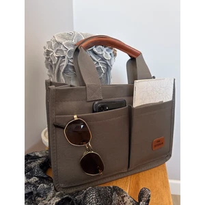 Kadın Kanvas Kumaş Gri Renk Iki Adet Ön Cepli Tote Bag El ve Omuz Çantası