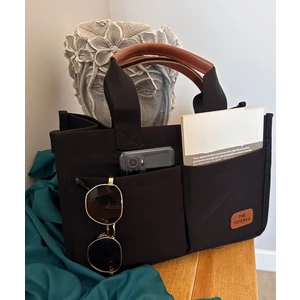 Kadın Kanvas Kumaş Siyah Renk Iki Adet Ön Cepli Tote Bag El ve Omuz Çantası