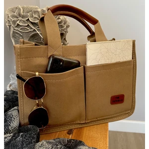 Kadın Kanvas Kumaş Bej Renk Iki Adet Ön Cepli Tote Bag El ve Omuz Çantası