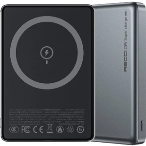 Hızlı Şarj Özellikli Magsafe Powerbank Recci RPB-W26 Armor Serisi Ultra Ince PD20W 15W 10000MAH Gri
