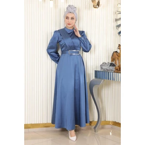 Drapeli Saten Abiye Mavi 19192