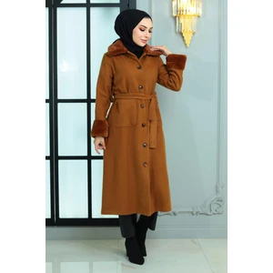 Moda Mihram Kürk Detaylı Kaşe Kaban Taba 19175