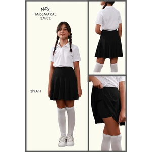 Miss Maral Kız Çocuk Yüksek Bel Siyah Okul Etek Siyahiçi Sabit Şortlu  Okul Etek - Oyun Etek - Spor Etek