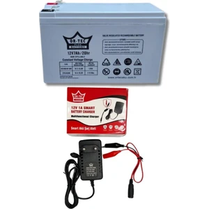 12V 7AH Gri Bakımsız Kuru Akü 12V 1A Akü Şarj Aleti Seti