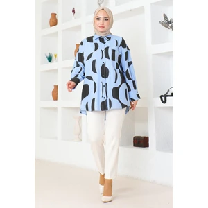 Missvalle Cep Detaylı Desenli Tunik Mavi 6106