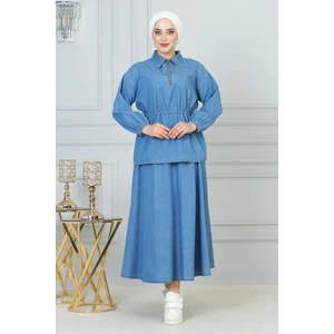 Missvalle Beli Bağcık Detaylı Etekli Kot Takım Açık Mavi 19198