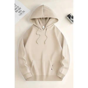 Kadın Hoodie 3 Iplik Kanguru Cep Oversize Bol Kesim Içi Pamuklu Şardonlu Okul Sweatshirt
