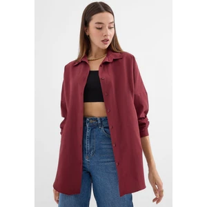 3900 Oversize Uzun Basic Gömlek - Mürdüm