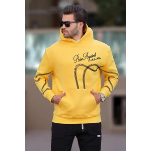 Sarı Baskılı Kapşonlu Cep Detaylı Erkek Sweatshirt 7067