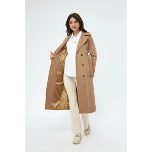 %100 Pamuk Ekstra Uzun (120CM) Kruvaze Kadın Trençkot 1121