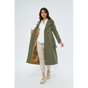%100 Pamuk Ekstra Uzun (120CM) Kruvaze Kadın Trençkot 1121