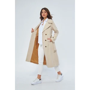 %100 Pamuk Ekstra Uzun (120CM) Kruvaze Kadın Trençkot 1121
