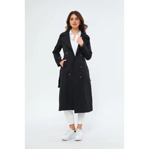 %100 Pamuk Ekstra Uzun (120CM) Kruvaze Kadın Trençkot 1121