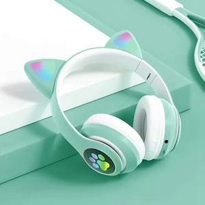 Bluetooth Kablosuz Renkli LED Işıklı Kedili Katlanabilir Sd Kartlı Çocuk Kafa ve Kulak Üstü Kulaklık