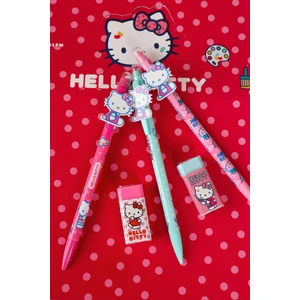 Hello Kitty Yeni Sezon Lisanslı Hello Kıtty 2d Figürlü Versatil Uçlu Kalem 0.7 mm ve Silgi Seti