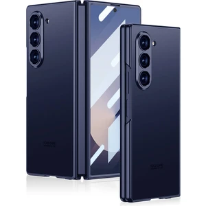 Galaxy Uyumlu Z Fold 6 Kılıf Titanyum Metal Tasarımlı Htstore Kıpta Caz Kapak-Mavi