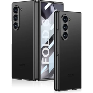 Galaxy Uyumlu Z Fold 6 Kılıf Titanyum Metal Tasarımlı Htstore Kıpta Caz Kapak-Siyah