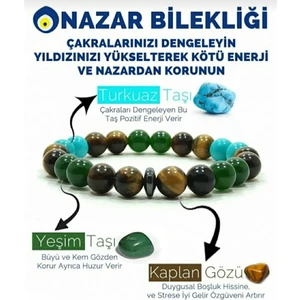 Mudi Doğaltaş Nazar Bilekliği Turkuaz-Kaplangözü-Yeşim Taşlı Mudidoğaltaş