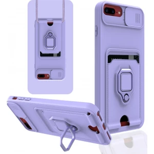 Denza Case Apple iPhone 6 Plus Kılıf Kartvizitli Askılı Standlı Kapak - Lila
