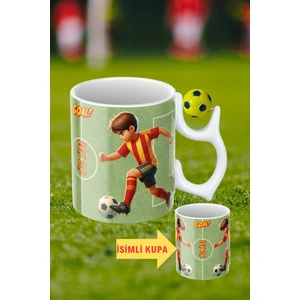 Sarı Lacivert Futbol Toplu Sarı Kırmızı Forma Oyunculu Taraftar Isimli Baskılı Kupa Bardak