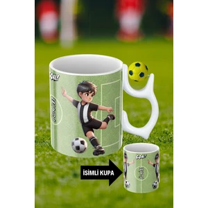 Sarı Lacivert Futbol Toplu Siyah Beyaz Forma Oyunculu Taraftar Isimli Baskılı Kupa Bardak