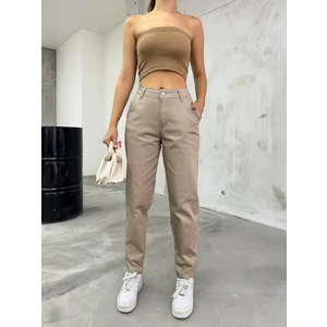 Kadın Esnek Likralı Yüksek Bel Mom Jeans Günlük Tarz Dar Paça Desenli Model