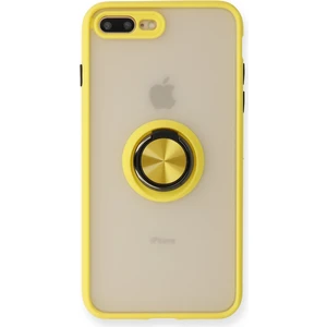 NSM Tech Denza Case Apple iPhone 8 Plus Kılıf Kenarları Renkli Yüzüklü Kapak - Sarı