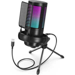 Youtuber Mikrofon Mv-5 Siyah Rgb USB Oyuncu Yayıncı ve Podcast Için Uyumlu Condenser Mikrofon