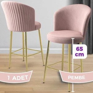 Alte Serisi 1 Adet Babyface Kumaş 65 cm Gold Kaplama Ayaklı Bar Sandalyesi