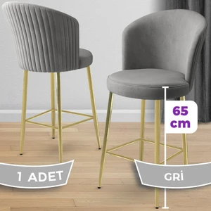 Alte Serisi 1 Adet Babyface Kumaş 65 cm Gold Kaplama Ayaklı Bar Sandalyesi