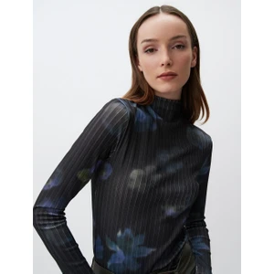 Jimmy Key Siyah Yarım Balıkçı Yaka Uzun Kollu Desenli Bluz