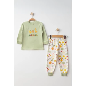 Mini Damla Pijama Takımı Penye Animal Hayvanlar Baskılı Yeşil