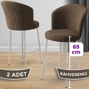 Alte Serisi 2 Adet Babyface Kumaş 65 cm Krom Kaplama Ayaklı Bar Sandalyesi