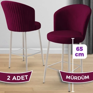 Alte Serisi 2 Adet Babyface Kumaş 65 cm Krom Kaplama Ayaklı Bar Sandalyesi