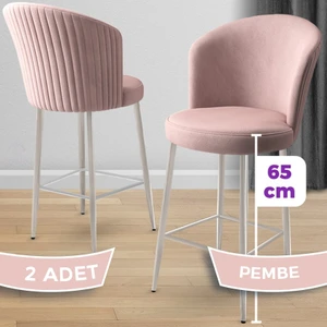 Alte Serisi 2 Adet Babyface Kumaş 65 cm Krom Kaplama Ayaklı Bar Sandalyesi