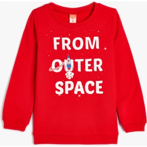 Sweatshirt Slogan Baskılı Uzun Kollu Bisiklet Yaka Şardonlu Pamuklu
