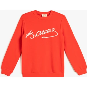 Sweatshirt Atatürk Imzalı Baskı Detaylı Uzun Kollu Bisiklet Yaka