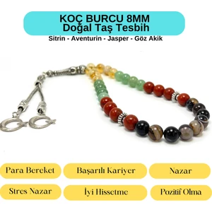Yıldız Doğal Taş Sertifikalı Koç Burcu 8mm 33LÜK Doğal Taş Tesbih