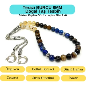 Yıldız Doğal Taş Sertifikalı Terazi Burcu 8mm 33LÜK Doğal Taş Tesbih