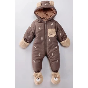 Özel Üretim Sevimli Ayı Nakışlı Kürklü Patik ve Eldivenli Kapüşonlu Bebek Kozmonot Astronot Tulum