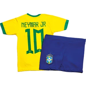 Neymar Jr Sarı Brezilya 2022 Dünya Kupası 3'lü Çoçuk Futbol Forma Seti(Forma,şort ve Çorap)