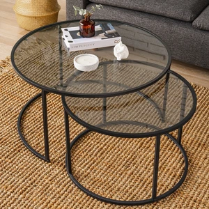 Tokyo Orta Sehpa 80 cm Yuvarlak Füme Kırılmaz Cam 2 li Sehpa Takımı