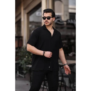 Tex Republic Tex Republic Erkek Siyah Oversize Yazlık Bürümcük Gömlek