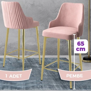 Tera Serisi 1 Adet Babyface Kumaş 65 cm Gold Kaplama Ayaklı Bar Sandalyesi