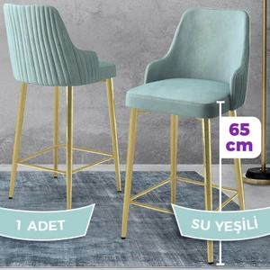 Tera Serisi 1 Adet Babyface Kumaş 65 cm Gold Kaplama Ayaklı Bar Sandalyesi