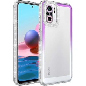 Gökmen Aksesuar Xiaomi Redmi Note 10S Kılıf Simli ve Renk Geçiş Tasarımlı Lens Korumalı Zore Park Kapak-Mor-Beyaz