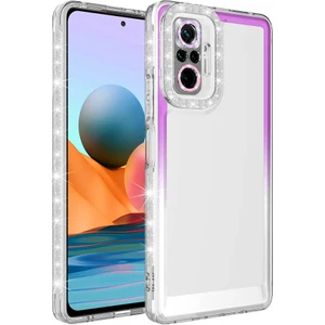 Gökmen Aksesuar Xiaomi Redmi Note 10 Pro Kılıf Simli ve Renk Geçiş Tasarımlı Lens Korumalı Zore Park Kapak-Mor-Beyaz