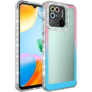 Gökmen Aksesuar Xiaomi Redmi 10C Kılıf Simli ve Renk Geçiş Tasarımlı Lens Korumalı Zore Park Kapak-Pembe-Mavi